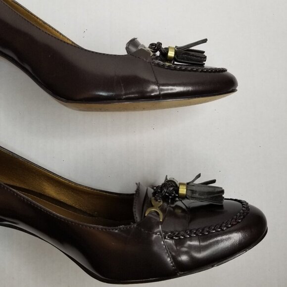 Circa Joan and David Brown Heels Pumps Academia Office Career Tassel Leather 8M - Picture 13 of 15